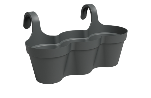 Vaso Triplo Capri Per Balcone 54 Cm Antracite - Fioriera Rotonda Moderna Da Appendere, In Plastica Resistente - 5